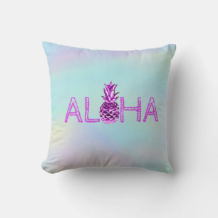 Coussin Aloha Ananas Métallisé Holographique Hawaïen
