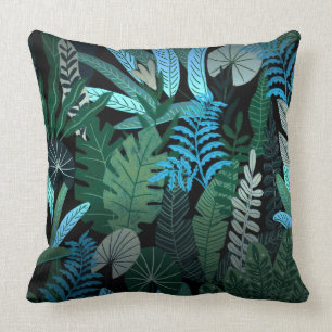 Coussin Aloha motif bleu exotique tropical de jungle la