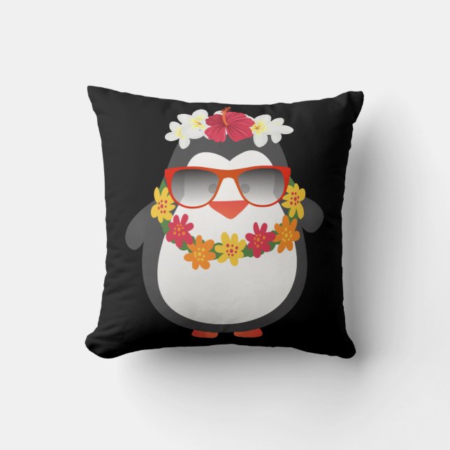 Coussin Aloha Penguin Hawaii Lunettes de soleil animaux (Recto)