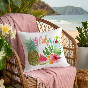 Coussin Aloha Pineapple Palm Hibiscus & Cocktail Tropical