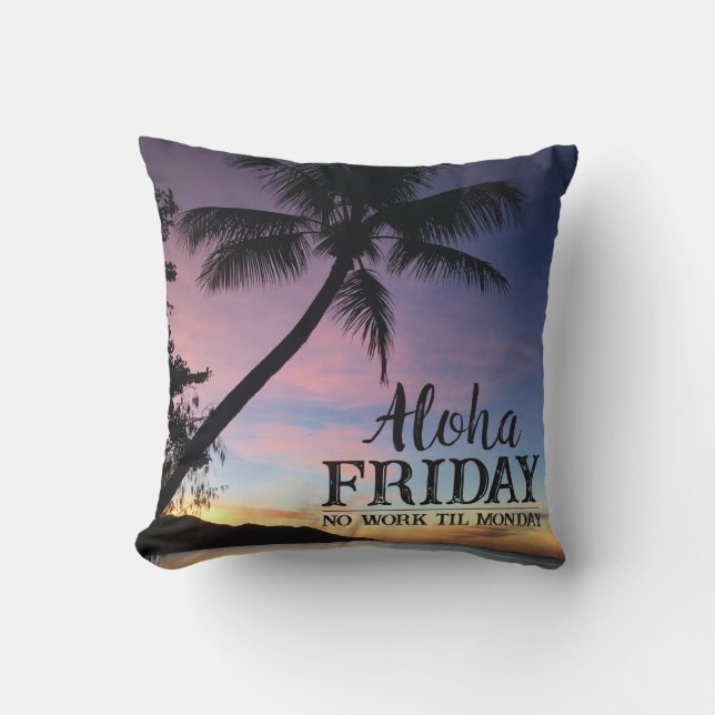 Coussin Aloha Vendredi Bonjour Week-end Palm Tree Print (Recto)
