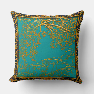 Coussin Alpes françaises Or Turquoise+Noir