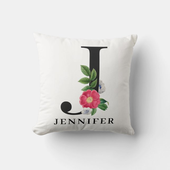 Coussin Alphabet Floral Personnalisé J Monogramme (Recto)