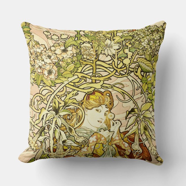 Coussin Alphonse Mucha - Madame With Daisy (Recto)
