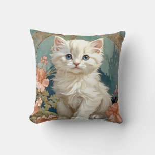 Coussin Alphonse Mucha Style Chat blanc