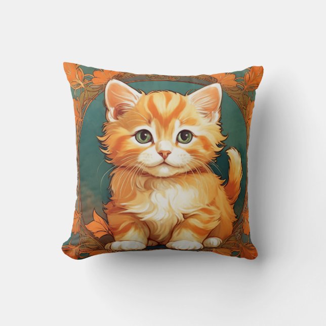 Coussin Alphonse Mucha Style Chat orange (Recto)