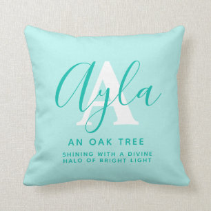 Coussin Alya nom signifiant aqua lettre verte A