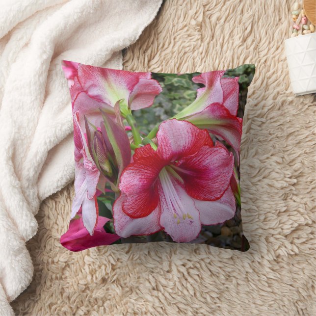 Coussin Amaryllis et Poinsettia Fleurs de Fêtes Rouges (Couverture)