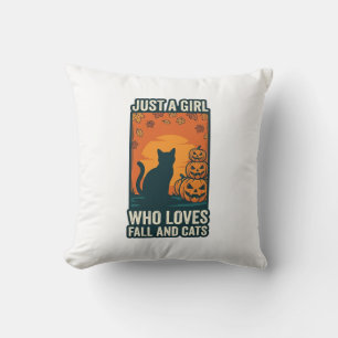 Coussin Amateur de chat juste une fille qui aime l'automne