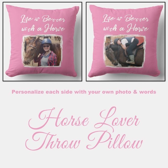 Coussin Amateur de cheval photo rose blanc (Créateur téléchargé)
