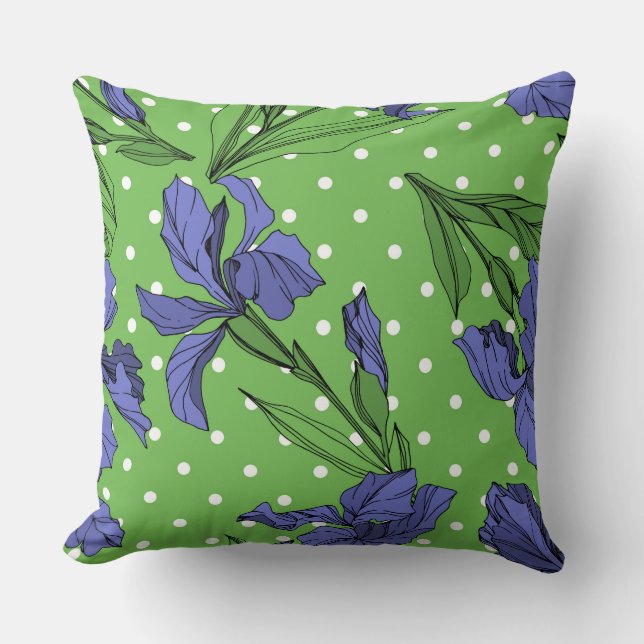 Coussin Amateur de nature verdure, fleurs bleues encre gra (Recto)