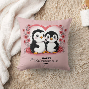 Coussin Amateurs de pingouins en caricature mignonne Coeur