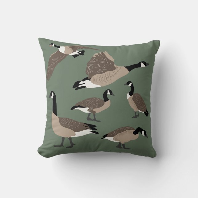 Coussin Amateurs d'oiseaux Canada Oies Illustration Sage G (Recto)