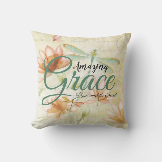 Coussin Amazing Grace Fleurs et libellule  (Recto)
