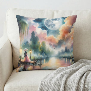 Coussin Ambiance romantique Moonlight Watercolor Scène noc