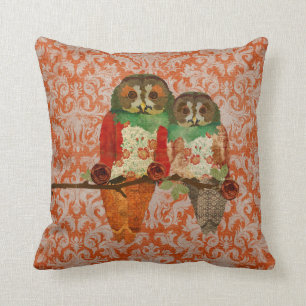 Coussin ambre de MoJo de damassé de hiboux roses