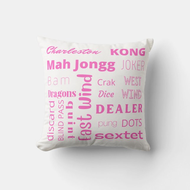 Coussin américain Mah Jongg avec des mots roses (Recto)
