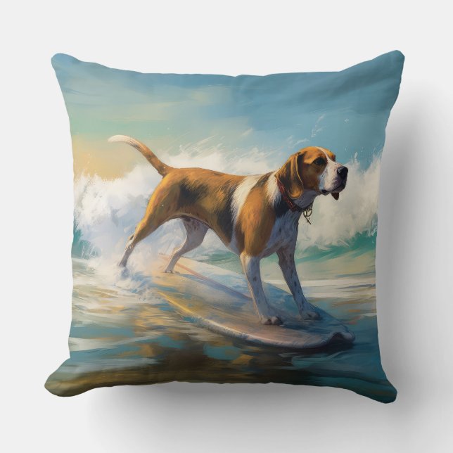 Coussin American Engligh Foxhound Beach Surfing Paining (Recto)