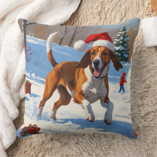 Coussin American English Foxhound Noël Festive Neige