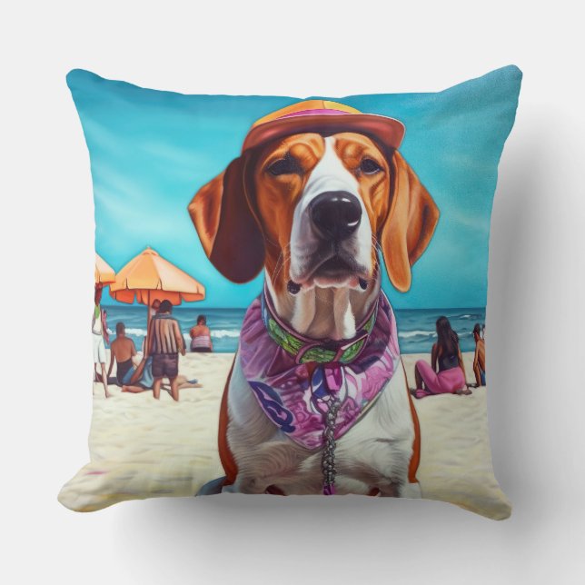 Coussin American English Foxhound on Beach, cadeau d'été (Recto)
