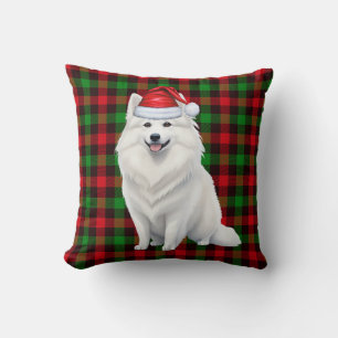 Coussin American Eskimo Chien Red Plaid Noël Holiday