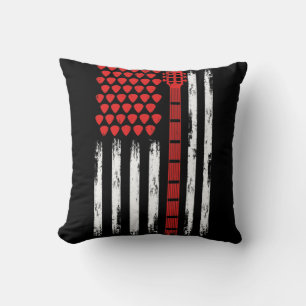 Coussin American Flag Guitare Rouge Blanc Musique patrioti