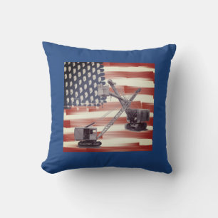 Coussin American Flag Northwest Crane Operator and Shovel