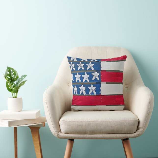 Coussin American Flag Painted On Wooden Pallet (Chaise)