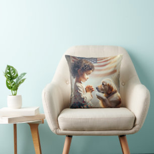 Coussin American Girl With Dog Prier