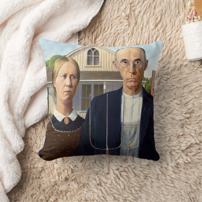 Coussin American gothique classique peinture Grant Wood (Couverture)