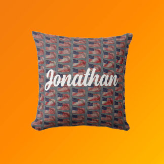 Coussin American Patriotic Flag Art Votre nom Texte blanc