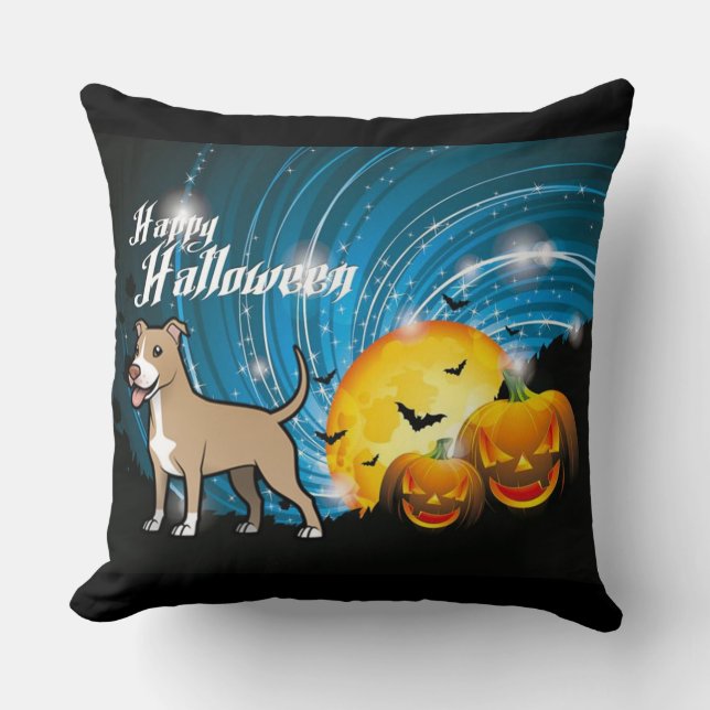 Coussin American Pitbull Terrier Happy Halloween (Recto)