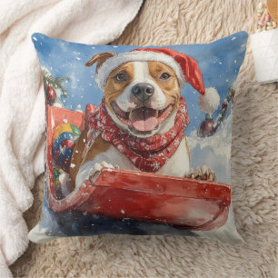 Coussin American Staffordshire en traîneau de Noël