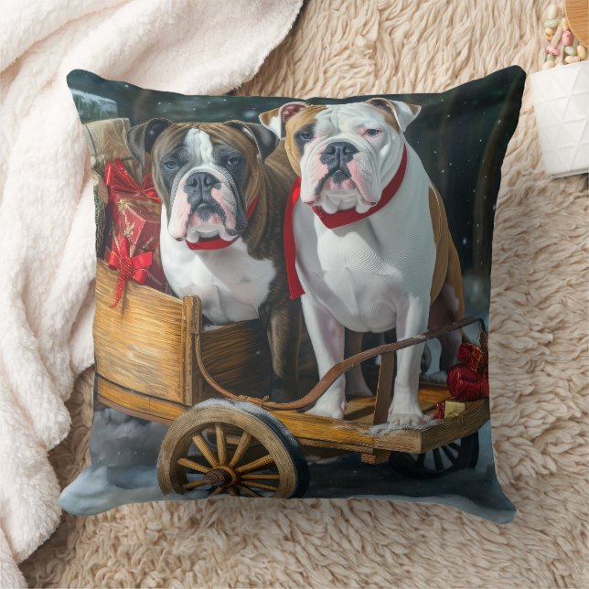 Coussin American Staffordshire Snowy Sleigh Noël (Couverture)