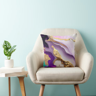 Coussin Améthyste et marbre rose avec or liquide