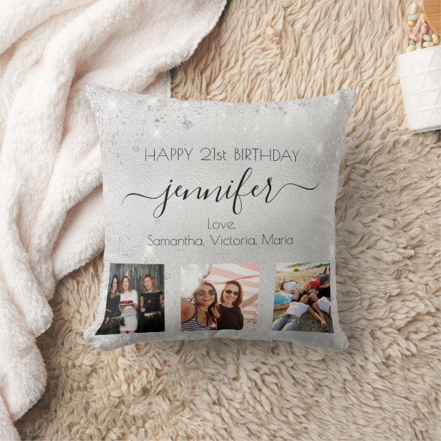 Coussin Ami d'anniversaire parties scintillant argent phot (Couverture)