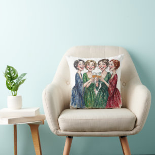 Coussin Amies Levant Leur Verre De Vin