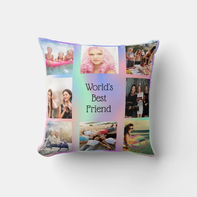 Coussin Amis BFF photo collage menthe rose violet (Recto)