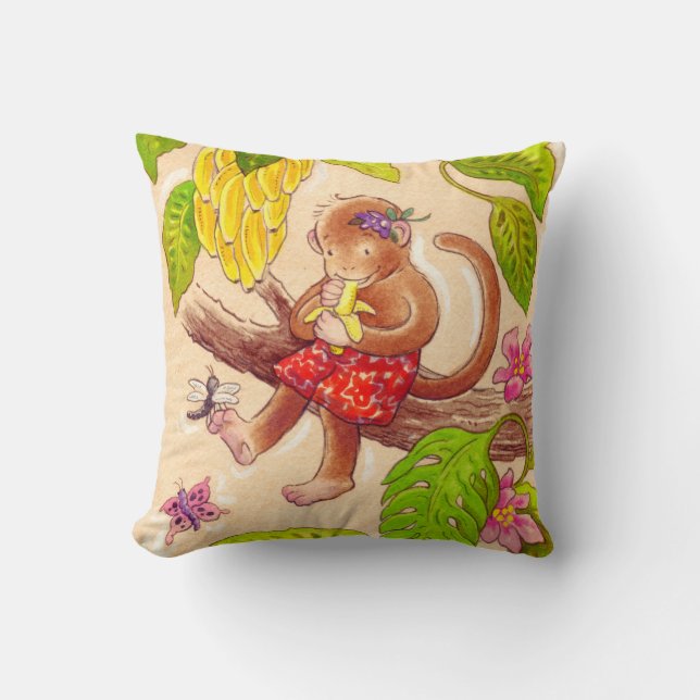 Coussin Amis de jungle de singe et de libellule (Recto)