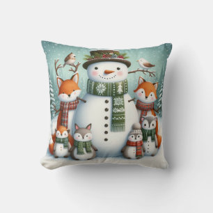 Coussin Amis de la forêt Snowman Famille Noël