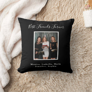 Coussin Amis pour toujours noms noir blanc photo