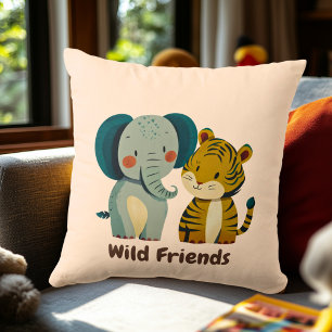 Coussin Amis sauvages Eléphant & Tiger   Décor Chambre Enf