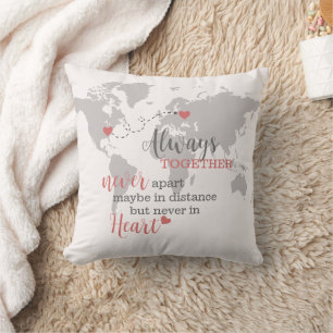 Coussin Amitié longue distance Famille Carte du monde Coeu