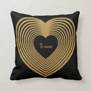 Coussin AMO de Ti, je t'aime (Italien), coeurs d'or/noir