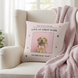 Coussin Amour au premier aboiement personnalisé Chien pers