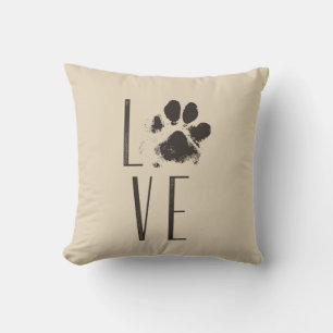 Coussin Amour avec animal Empreinte de patte Brown Grunge 