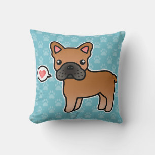Coussin Amour de bouledogue français de dessin animé rouge