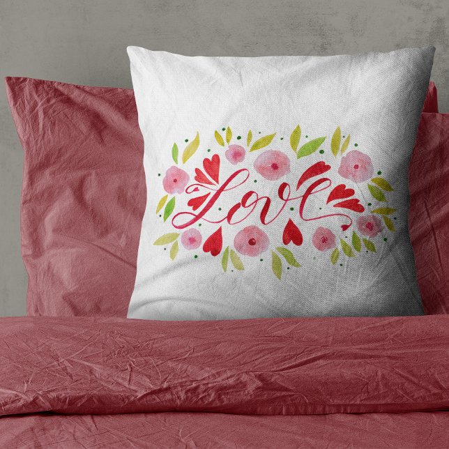 Coussin Amour et fleurs - rose et rouge (Créateur téléchargé)
