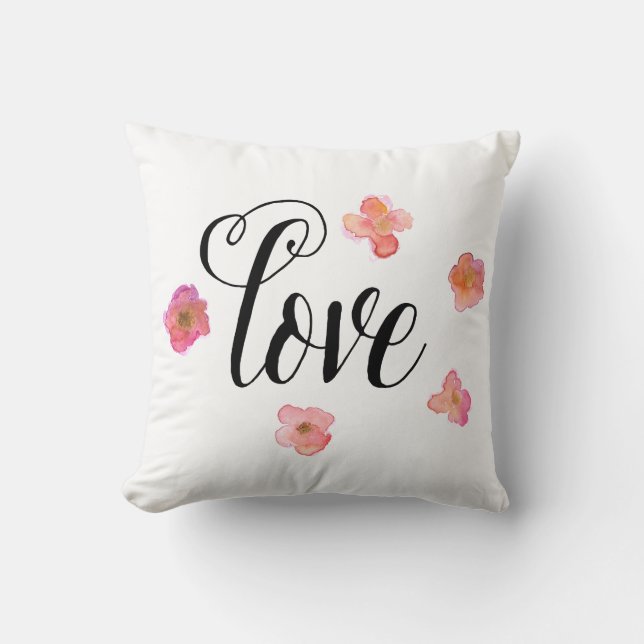 Coussin Amour floral d'aquarelle rose d'or (Recto)