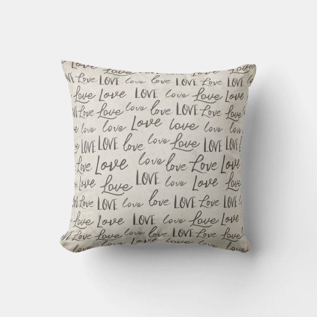 Coussin "Amour" répéter Typographie sépia, Script de calli (Recto)